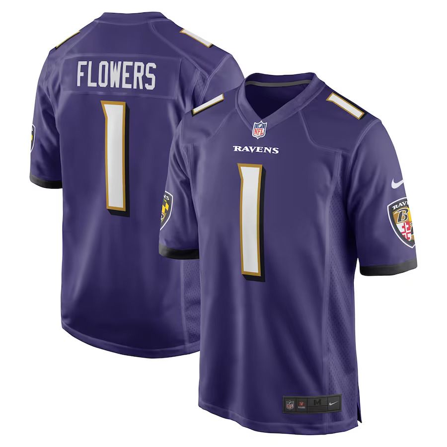 Men Baltimore Ravens #1 Zay Flowers Nike Purple 2023 NFL Draft First Round Pick Game Jersey